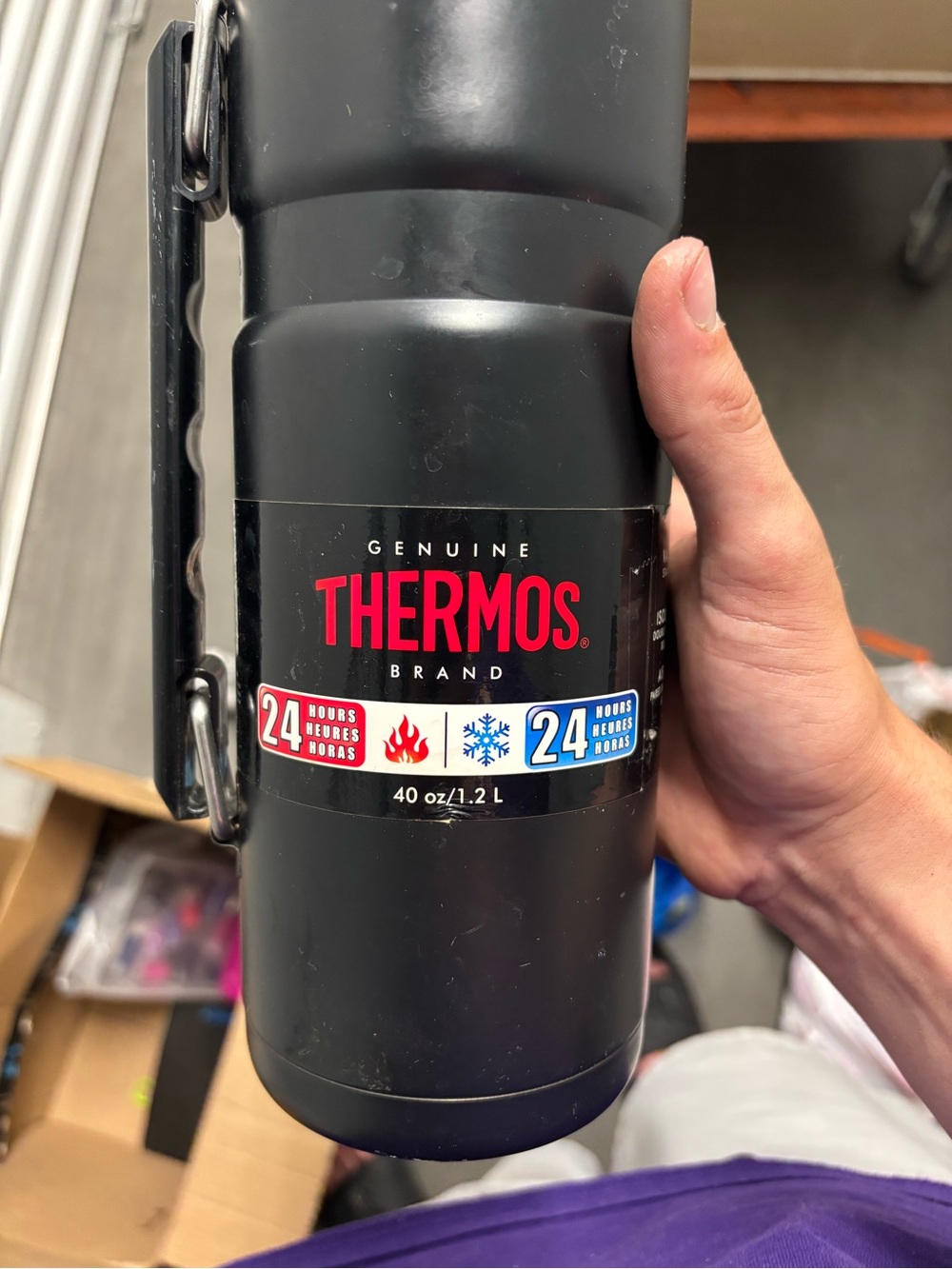 Thermos Matte Black Insulated Bottle with Red Logo